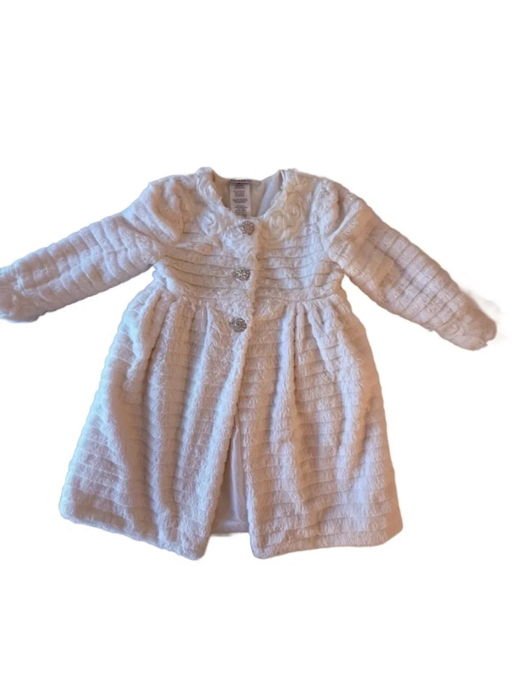 Blueberi Boulevard girl's ivory textured faux-fur coat.